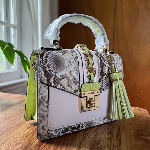 Aldo Handbags - Aldo Hand Bag With Charms and Gold Details in Chartreuse and Snakeskin
